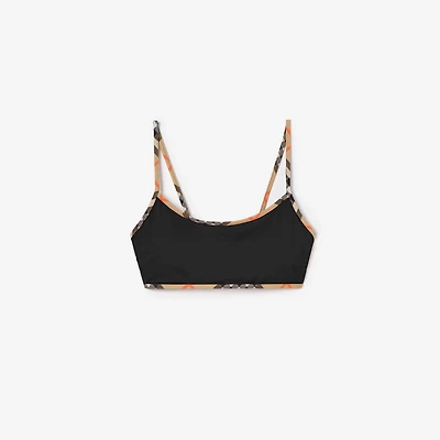 Check Trim Bikini Top in Black - Women, Wool | Burberry® Official