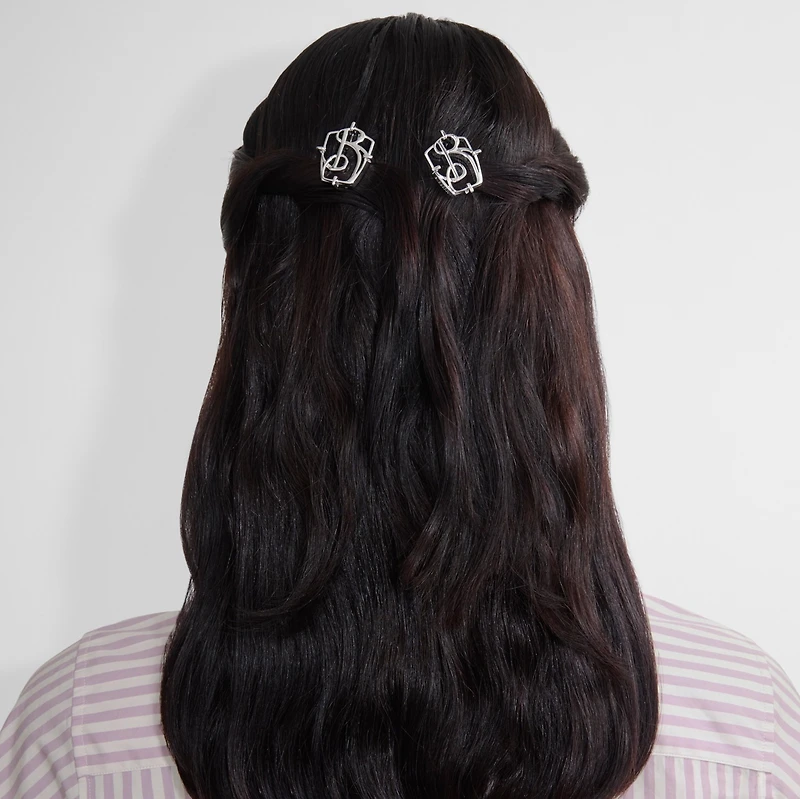 B Charm Hair Clips in Palladio | Burberry® Official