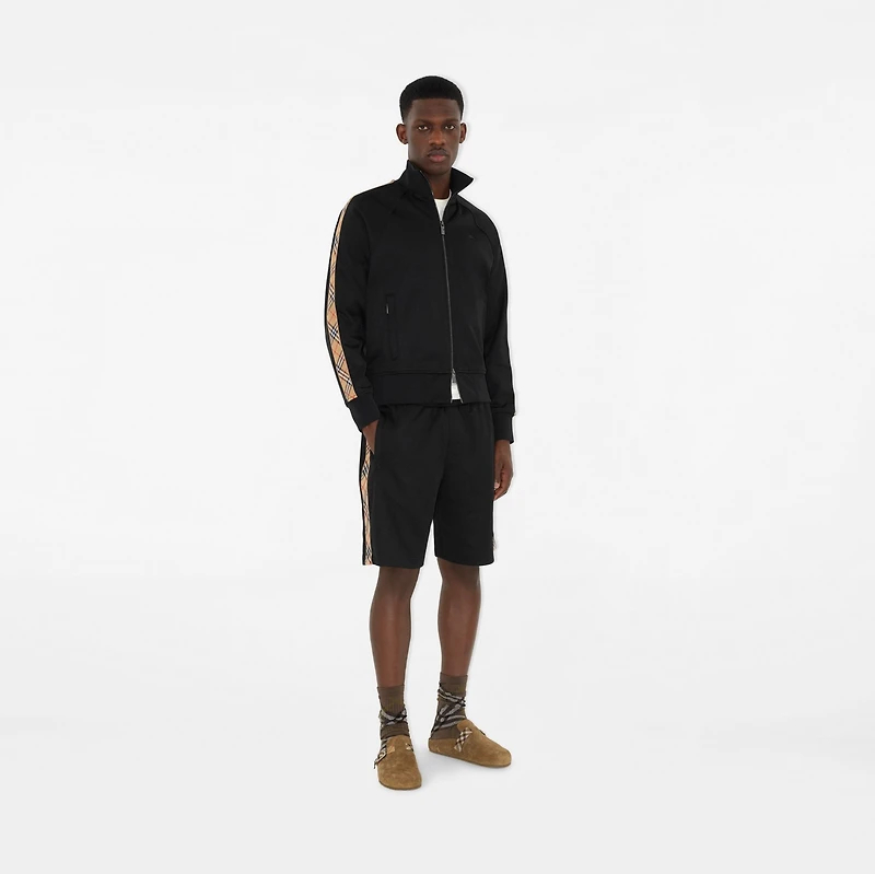 Check Trim Cotton Blend Shorts in Black - Men | Burberry® Official