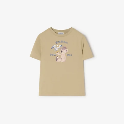 New York Bear Cotton T-shirt in Hunter beige | Burberry® Official
