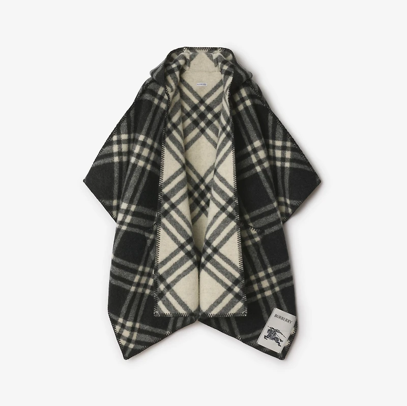 Reversible Check Wool Cape in Black/ecru | Burberry® Official