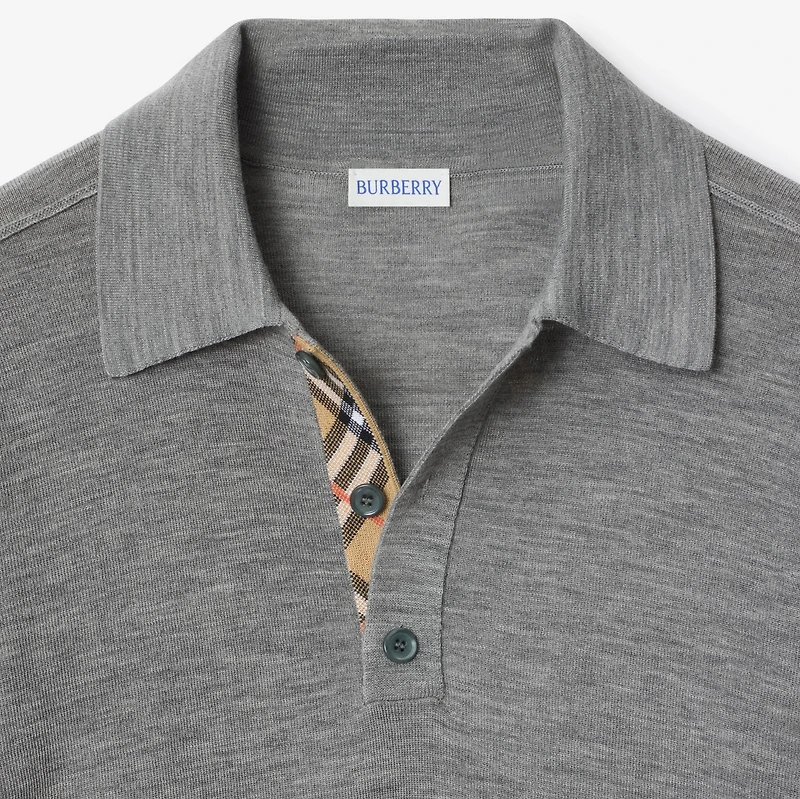 Long-sleeve Wool Polo Shirt in Grey - Men | Burberry® Official