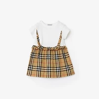 Check Trim Stretch Cotton Dress with Bloomers in White | Burberry® Official