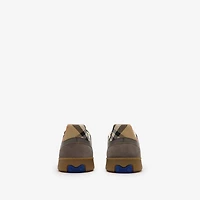 Leather, Suede and Check Terrace Sneakers​ in Tower grey/sand beige - Men | Burberry® Official