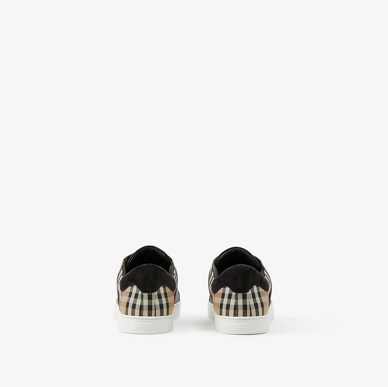 Leather, Suede and Check Sneakers in Black/archive beige - Men | Burberry® Official