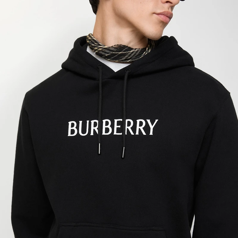 Logo Cotton Hoodie in Black - Men | Burberry® Official