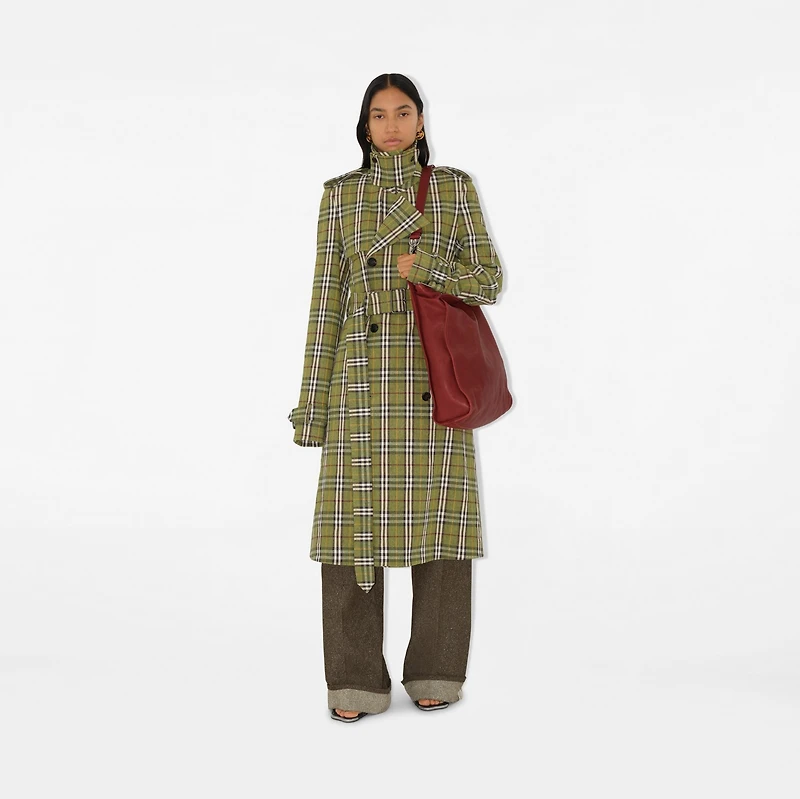 Long Check Stretch Linen Trench Coat in Caper - Women | Burberry® Official