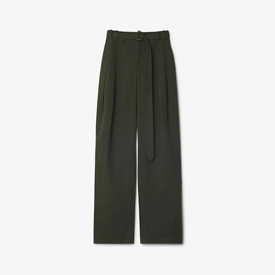 Gabardine Belted Trousers in Shale green - Women, Cotton | Burberry® Official
