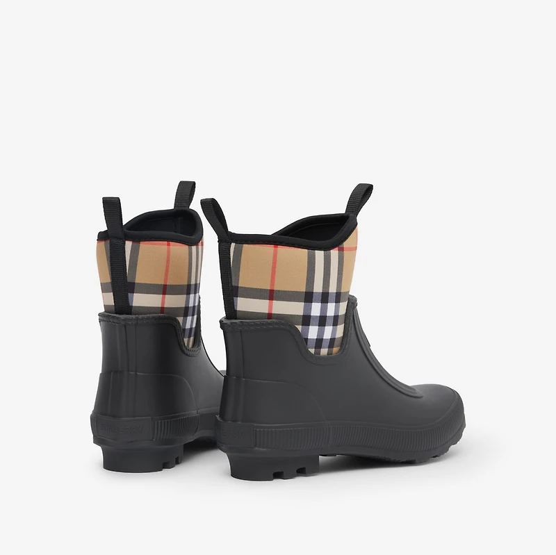 Vintage Check Neoprene and Rubber Rain Boots in Black