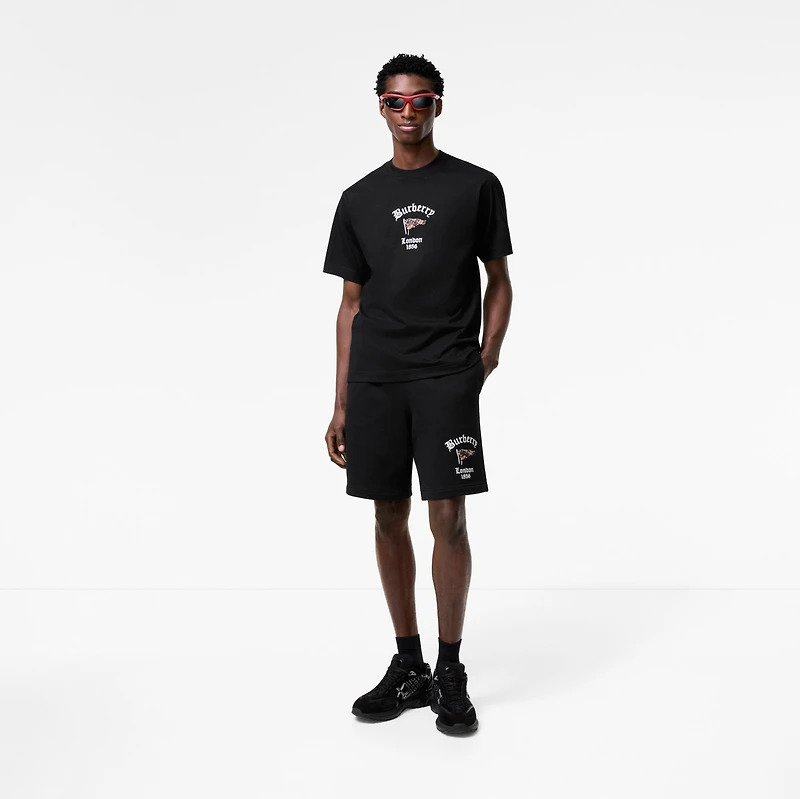 Check Flag Cotton Shorts in Black - Men | Burberry® Official