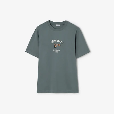 Check Flag Cotton T-shirt in Seafarer blue - Men | Burberry® Official