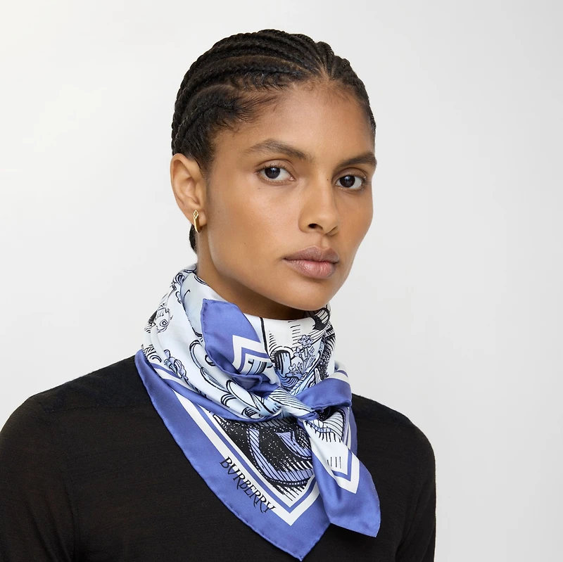 Etched Knight Silk Scarf in Cornflower blue | Burberry® Official