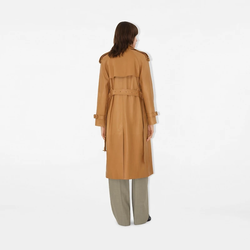Long Leather Castleford Trench Coat in Sepia - Women | Burberry® Official