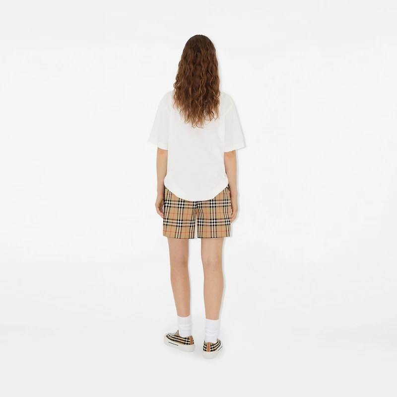 Check Stretch Cotton Shorts in Archive beige - Women | Burberry® Official