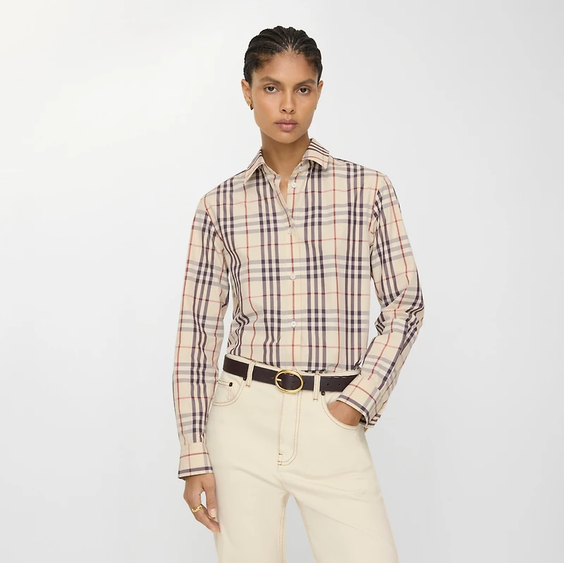 Regular Fit Check Cotton Shirt in Almond beige - Women | Burberry® Official