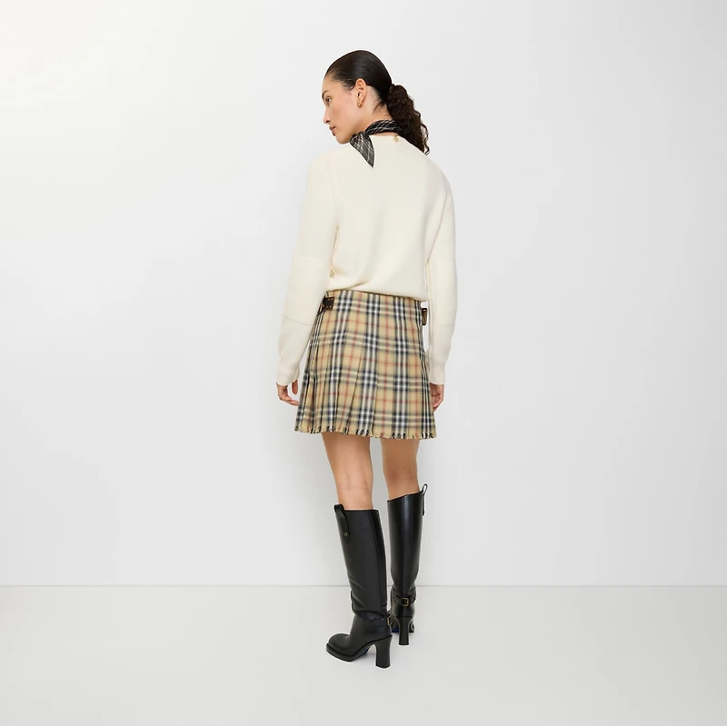 Check Wool Mini Kilt in Sand beige - Women | Burberry® Official