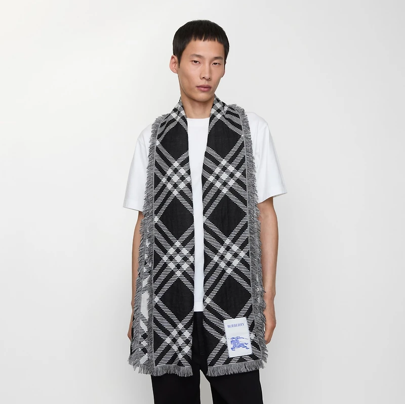 Wide Check Wool Silk Scarf in Black/calico | Burberry® Official