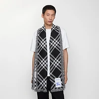 Wide Check Wool Silk Scarf in Black/calico | Burberry® Official