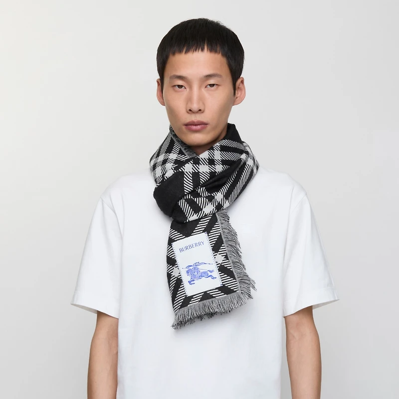 Wide Check Wool Silk Scarf in Black/calico | Burberry® Official