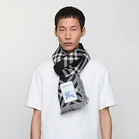 Wide Check Wool Silk Scarf in Black/calico | Burberry® Official