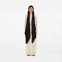 Wide Check Wool Silk Scarf in Black | Burberry® Official