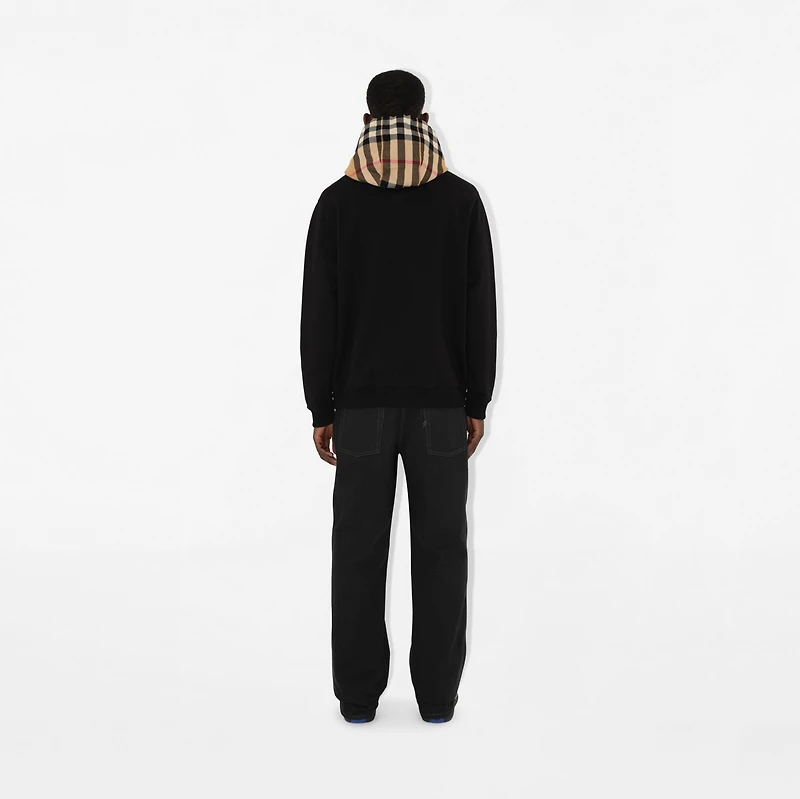 Check Hood Cotton Hoodie in Black - Men | Burberry® Official