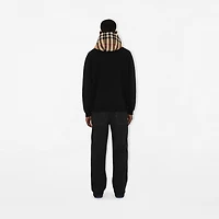 Check Hood Cotton Hoodie in Black - Men | Burberry® Official