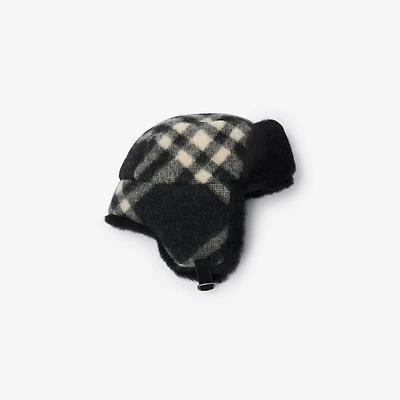 Check Wool Trapper Hat in Black - Men | Burberry® Official