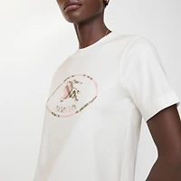 Check Knight Stamp Cotton T-shirt in Chalk white/mallow pink - Women | Burberry® Official