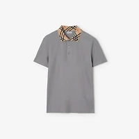 Check Collar Cotton Polo Shirt in Rainy grey - Men | Burberry® Official