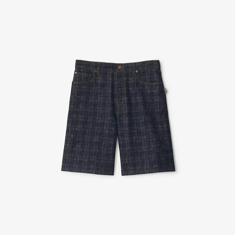 Check Denim Shorts in Indigo blue - Men, Cotton | Burberry® Official