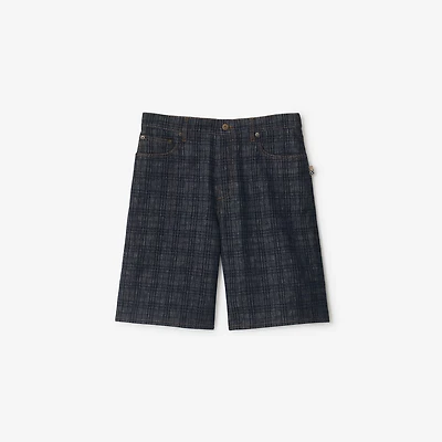 Check Denim Shorts in Indigo blue - Men, Cotton | Burberry® Official