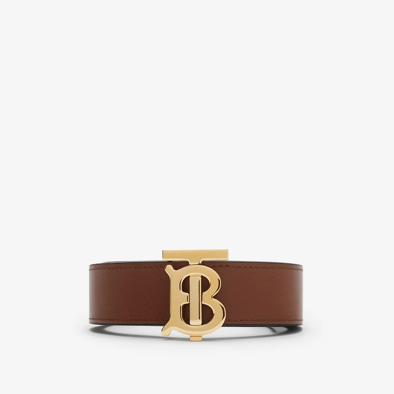 Leather Reversible TB Belt in Black/tan/gold