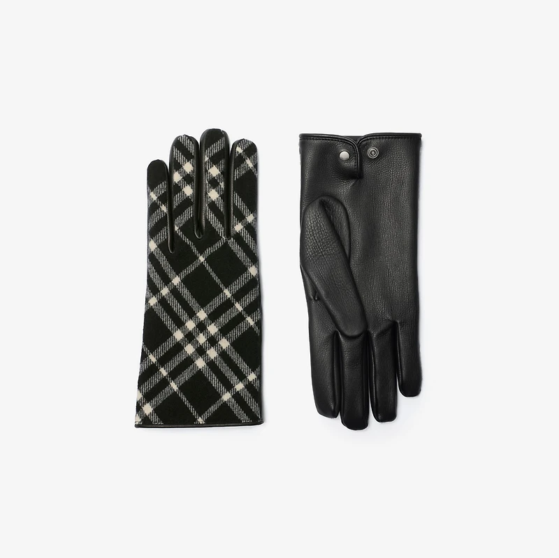 Check Wool Cashmere Gloves in Black/calico white - Men | Burberry® Official