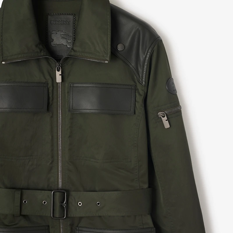 Leather Trim Nylon Blend Field Jacket in Shale - Women | Burberry® Official