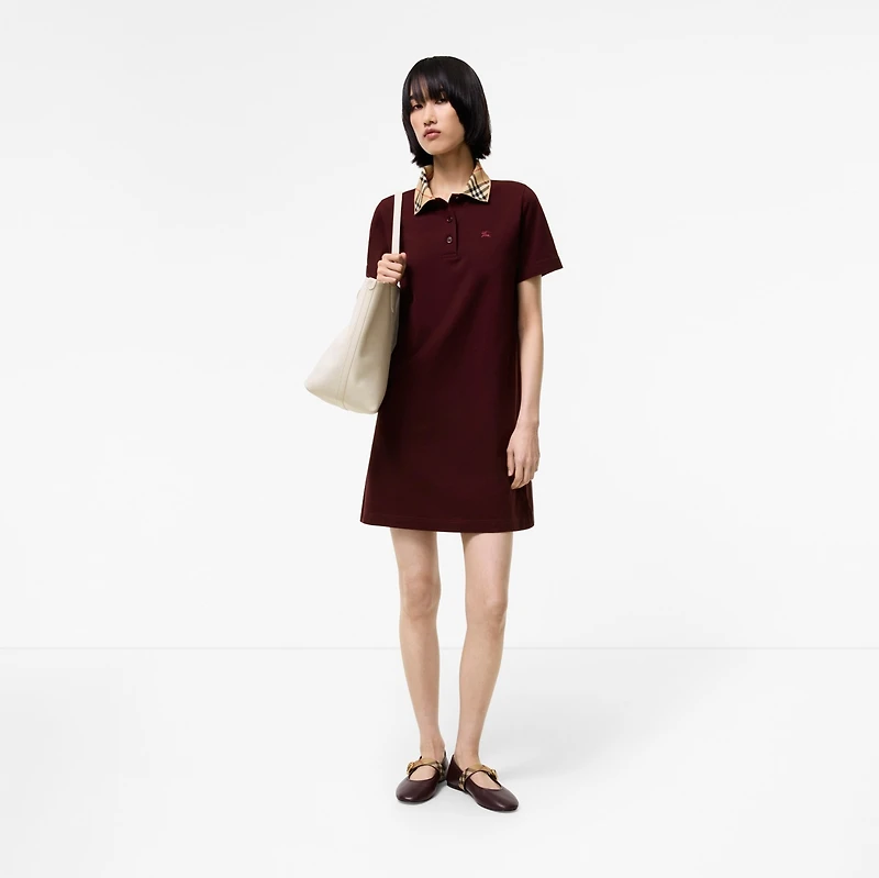 Check Collar Cotton Polo Shirt Dress in Vineyard red - Women | Burberry® Official