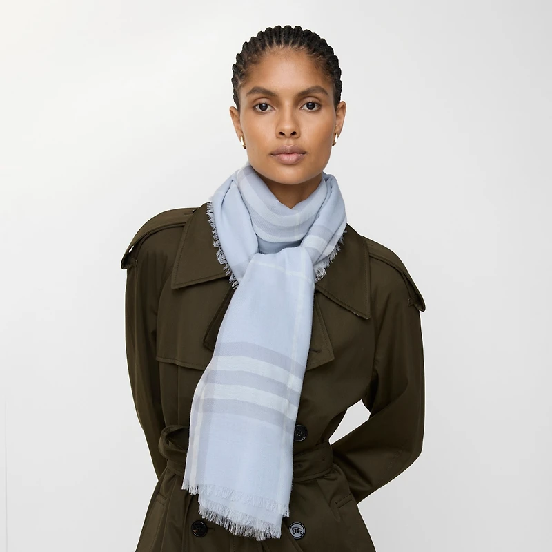 Wide Check Wool Scarf in Mist | Burberry® Official