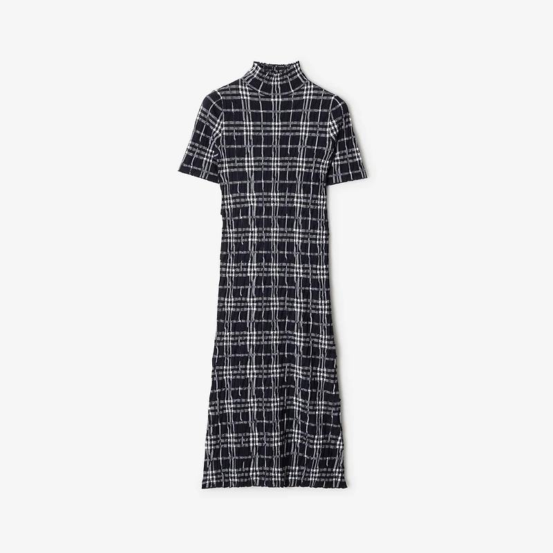 Check Wool Blend Dress in Ink/chalk - Women | Burberry® Official