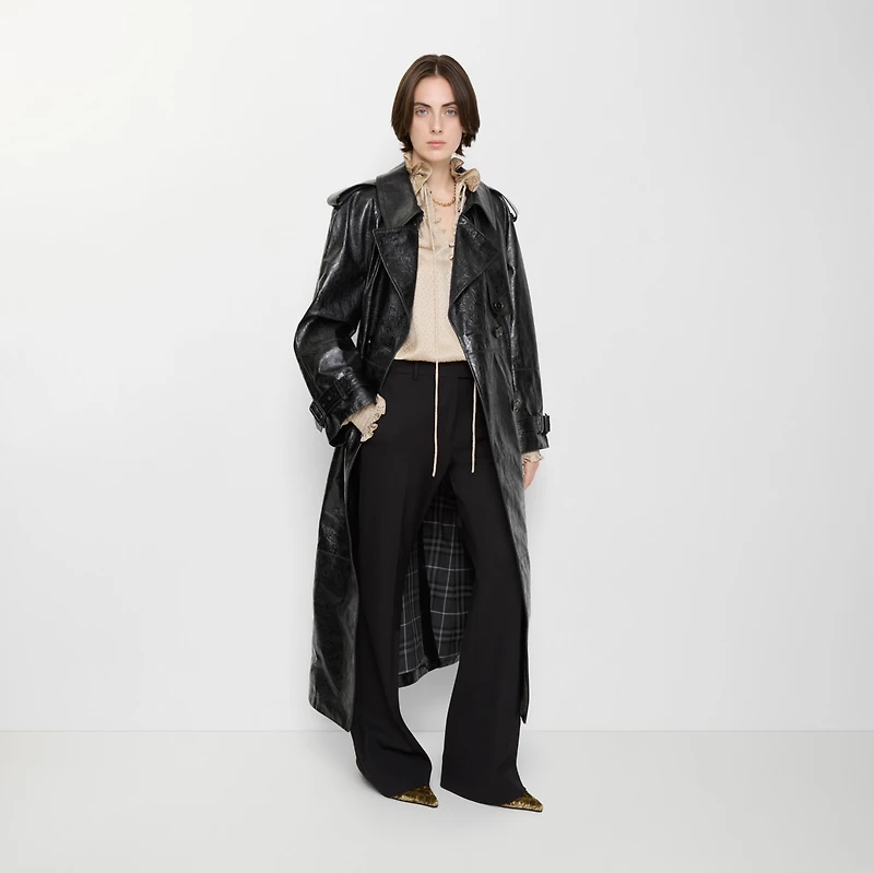 Long Embossed Leather Trench Coat in Silhouette black - Women | Burberry® Official