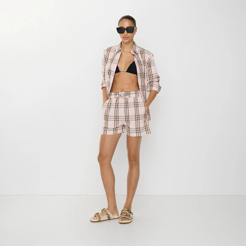 Check Cotton Shorts in Mallow pink - Women | Burberry® Official