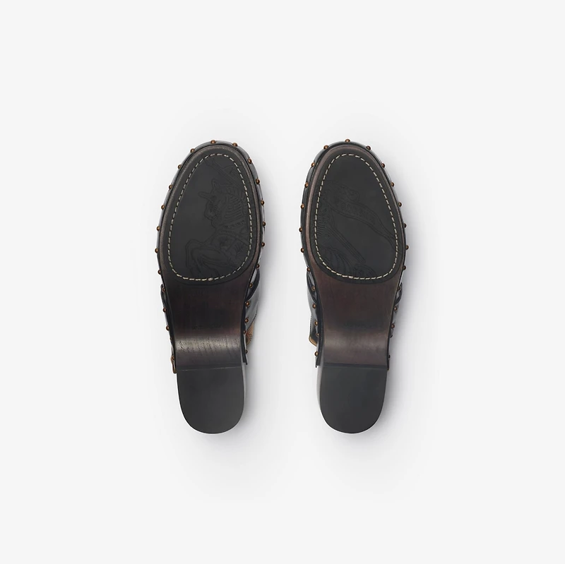 Leather Trunk Strap Clogs in Black/sand - Men | Burberry® Official