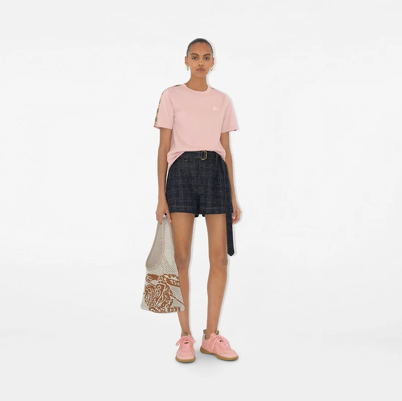 Check Trim Cotton T-shirt in Bouquet - Women | Burberry® Official