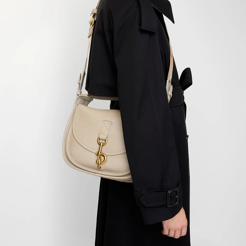 Small B Clip Messenger Bag in Mushroom - Women | Burberry® Official