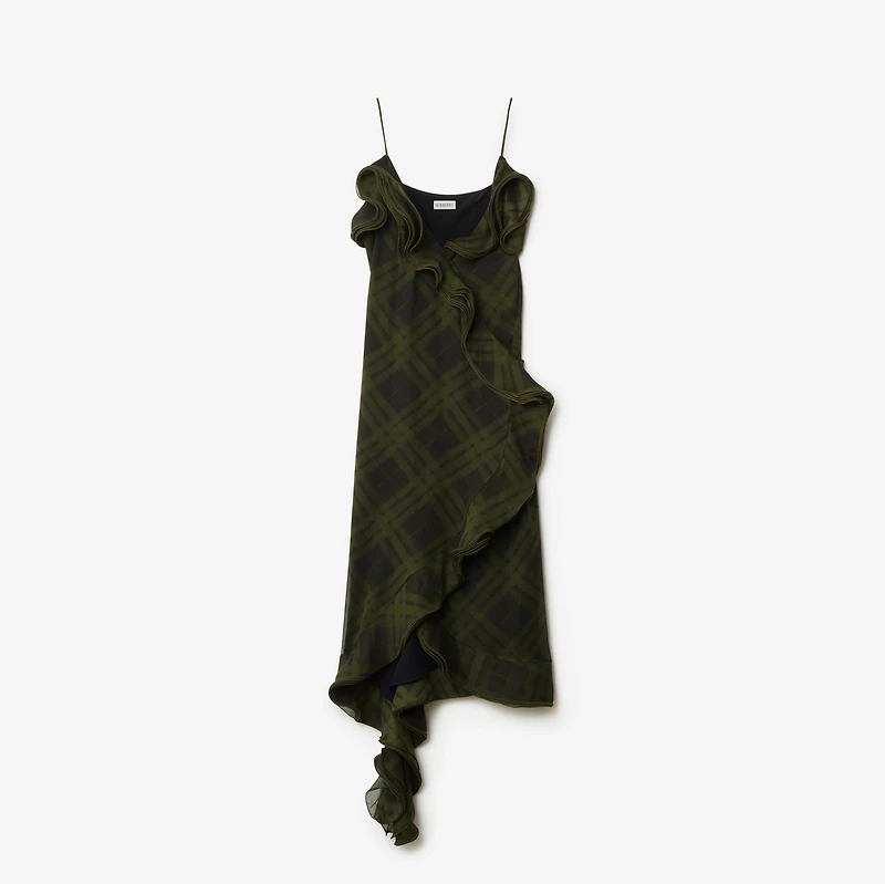 Check Silk Wrap Dress in Oil - Women | Burberry® Official