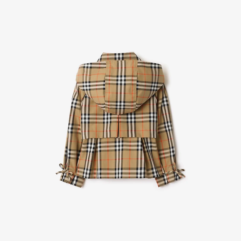 Check Cotton Hooded Trench Jacket in Sand beige | Burberry® Official