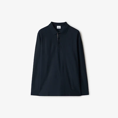 Long-sleeve Cotton Polo Shirt in Navy black - Men | Burberry® Official