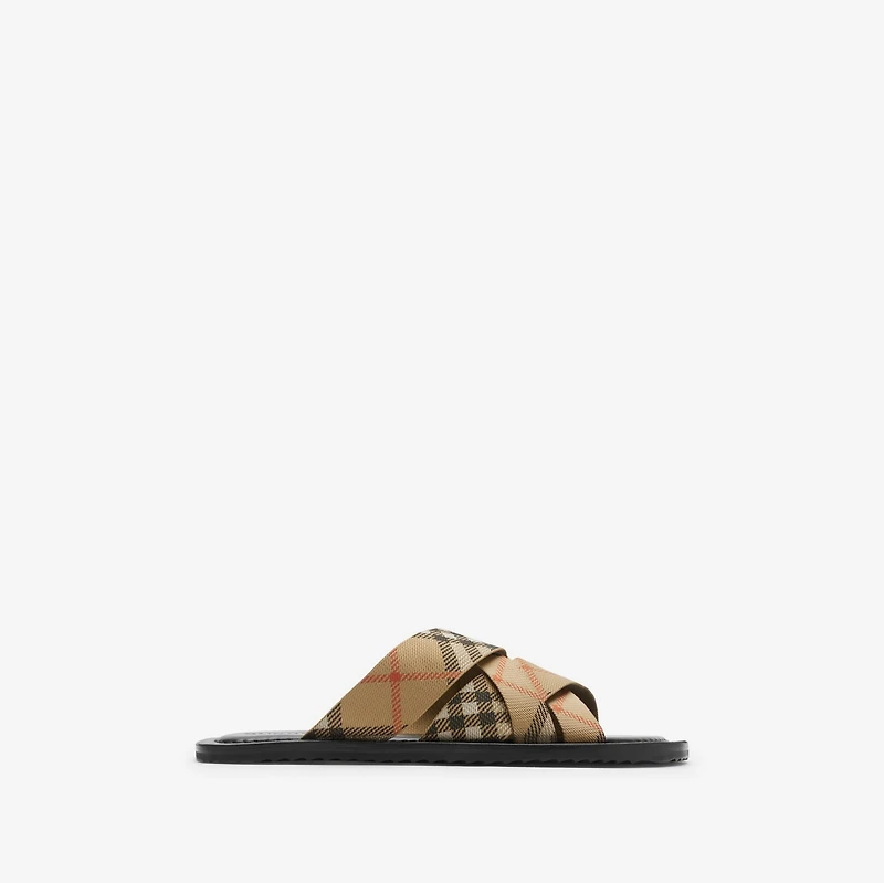 Check Pavilion Slides​ in Sand - Men, Nylon | Burberry® Official
