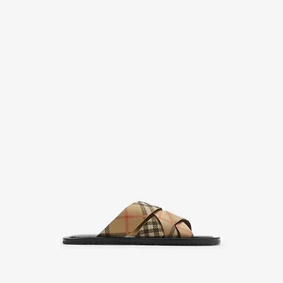 Check Pavilion Slides​ in Sand - Men, Nylon | Burberry® Official