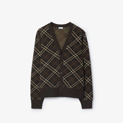 Check Wool Cashmere Cardigan in Truffle brown - Men | Burberry® Official