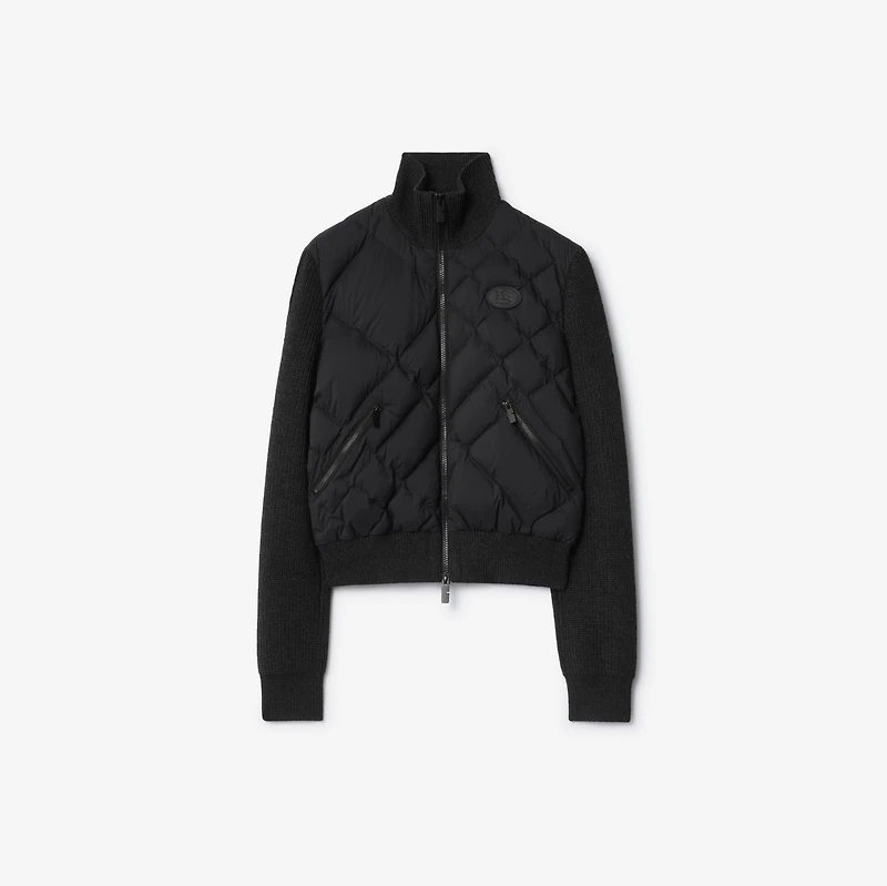 Check-stitch Nylon and Wool Jacket in Black - Women | Burberry® Official